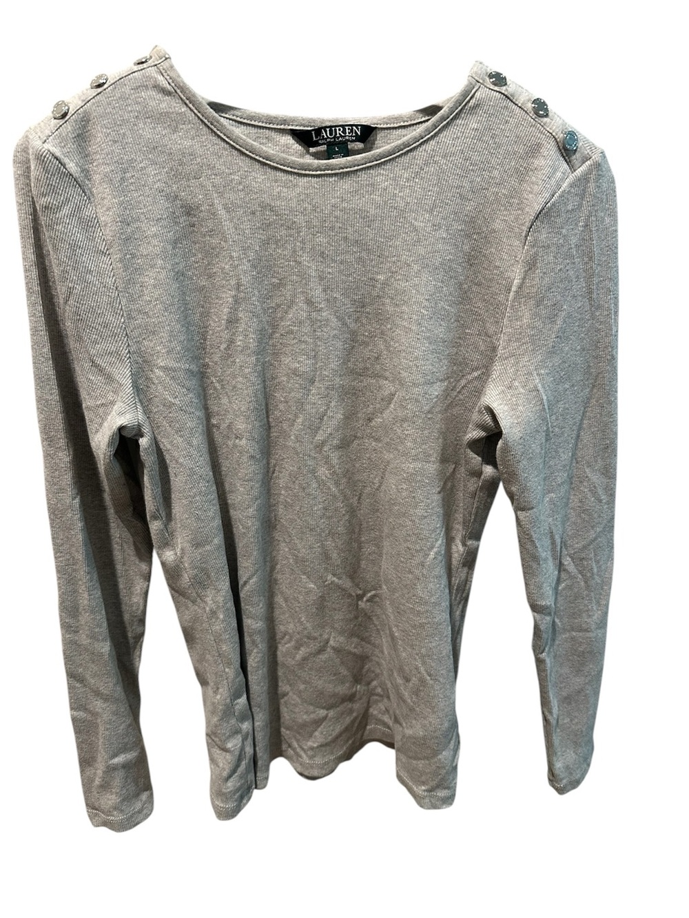 Lauren Ralph Lauren Light Gray Crewneck Sweater with Shoulder Buttons